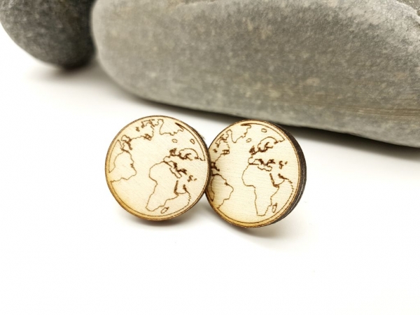 Weltkarte Motiv Holz Ohrstecker